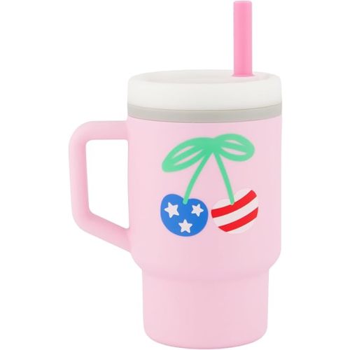 Infantino My 1st Tumbler, Silicone Sippy Cup with Straw & Handle, Spill-Resistant Baby Cup for On-the-Go, BPA-Free Transition Bottle, Cherry