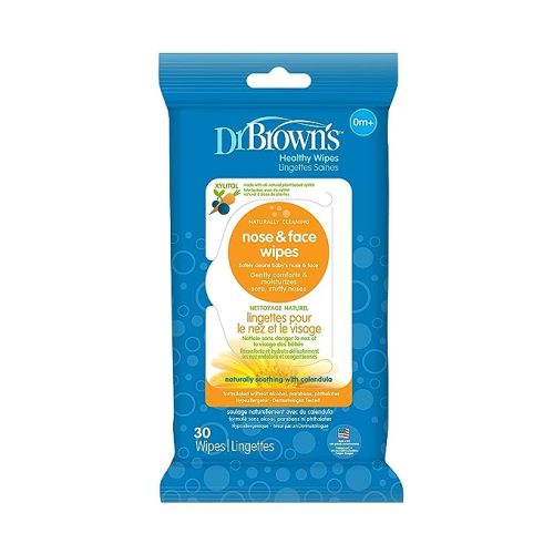 Dr. Brown’s Healthy Nose & Face Wipes, Naturally Cleaning and Moisturizing for Baby & Toddler, Plant Based and Hypoallergenic, 30 Count