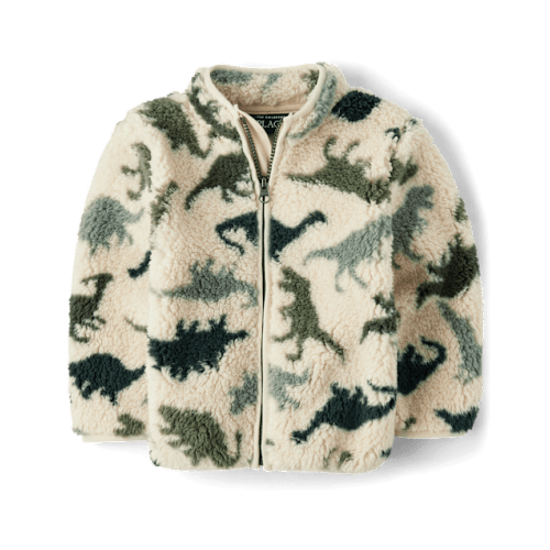 Baby And Toddler Boys Print Sherpa Zip Up Jacket - Brown