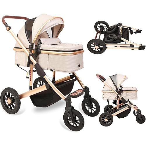 Reversible Infant Pushchair, Compact Fold Baby Stroller, Two-Way with Reversible Seat Design, with Aluminum Frame, Large Seat Area, Multi-Position Recline, Extra Large Storage Basket(Color:White)