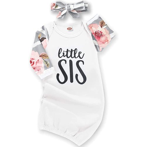 AMAWMW Newborn Baby Girl Little Sister Sleeper Gown Stripe Long Sleeve Nightgown Pajamas Gifts Stuff Essential Outfit