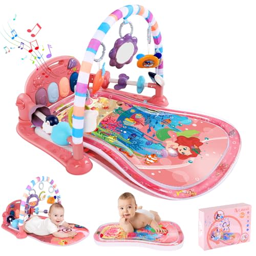 Looxii 2 in 1 Baby Play Gym with Tummy Time Water Play Mat, Kick and Play Piano Gym with Sound and Lights for Newborn, Floor Activity Gym with Hanging Toys 0 3 6 12 Months Girl & Boy
