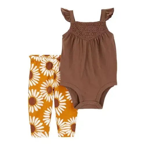Baby Girl Carter's Knit Neck Flutter Sleeve Bodysuit & Floral Print Pants Set