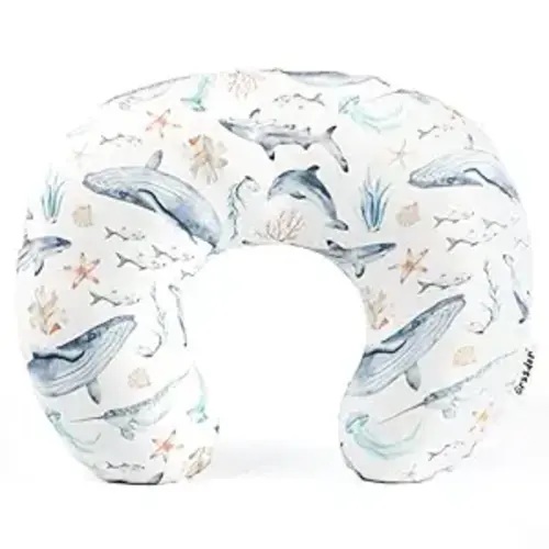 Nursing Pillow Cover Stretchy Minky Removable Nursing Covers for Breastfeeding Pillows, Ultra Soft Comfortable Slipcover for Girls and Boys, Whale Sea World Pattern
