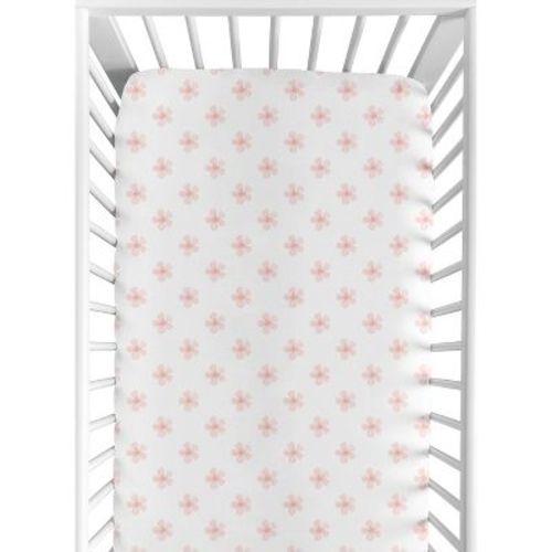 Sweet Jojo Designs Girl Baby Fitted Crib Sheet Watercolor Floral Pink And White