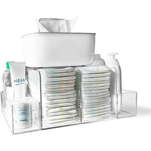 GILPWA Diaper Organizer, Changing Table Organizer, Detachable Clear Acrylic Baby Diaper Storage Organizer for Wipe Dispenser, Wipe Warmer and other Diapering Essentials