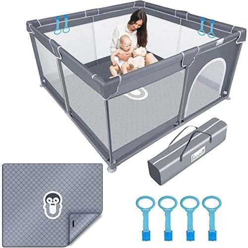Baby Playpen for Babies and Toddlers with Mat, 50x50 inch Large Baby Playard No Gaps for Indoor & Outdoor, Playpen with Bag, with Playmat, Anti-Slip Base, Li'l Pengyu