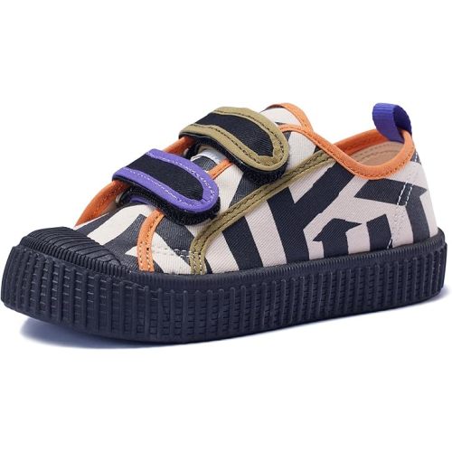Toddler Shoes for Boys & Girls, Canvas Dual Hook and Loops Sneakers with Candy-Colored Sole Size 6-14