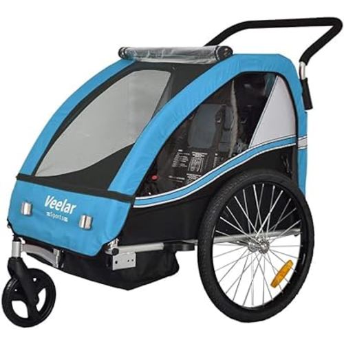 Veelar Bike Trailer & Stroller 2 in 1 Double Seat for Toddlers, Kids, Child Bicycle Carrier Jogger