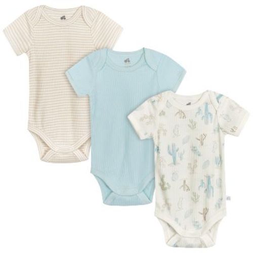 Just Born Baby Neutral Short Sleeve Bodysuits - Natural Leaves - 0-3 Months - 3-pack