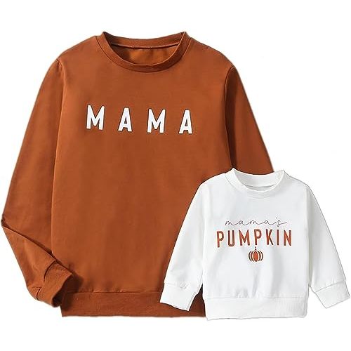 BULINGNA Mommy and Me Matching Outfit Letter Print Sweatshirt Family Matching Halloween Thanksgiving Christmas Pullover Shirt