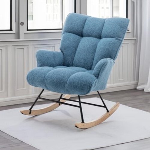 SAETSFEG Teddy Rocking Chair with High Backrest, Light Blue