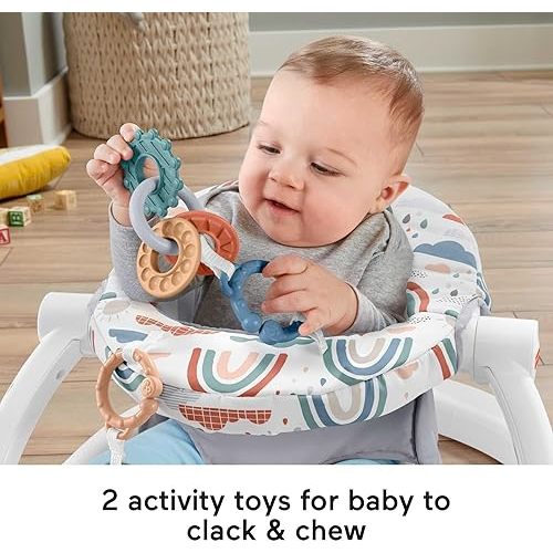 Fisher-Price Portable Baby Chair Sit-Me-Up Floor Seat with Developmental Toys & Machine Washable Seat Pad, Rainbow Showers