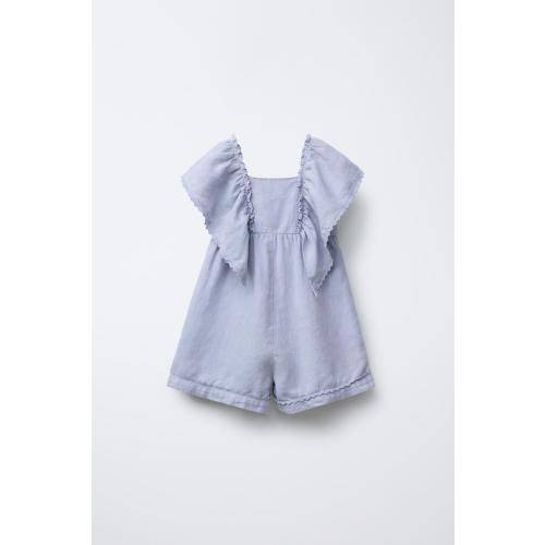100% LINEN SHORT JUMPSUIT, Bluish - size 1.5 Years