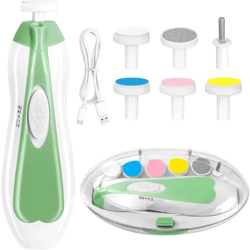 Baby Nail Trimmer Electric, 6 in 1 Rechargeable Baby Nail Clippers Manicure Set Grooming Kit for Toddler Infant or Adults (Green)