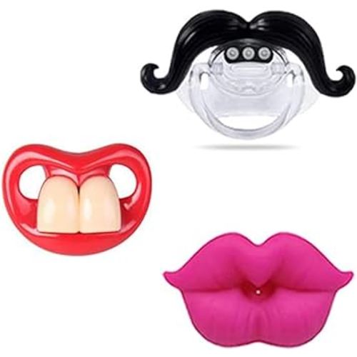 Funny Baby Pacifiers,Mustache Pacifiers for Babies 0-18 Months,Lips and Teeth Pacifiers,Funny Pacifiers for Boys and Girls BPA Free