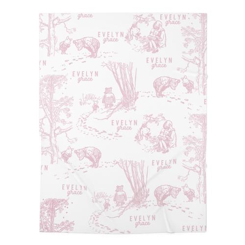 Pink Toile Classic Winnie the Pooh Bear Baby Girl Personalized Swaddle