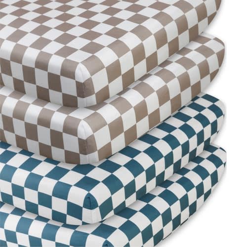 4 Pack Checkered Crib Sheets Neutral Breathable Fitted Baby Sheets Nursery Sheets for Baby Boys or Girls (Crib Sheet)