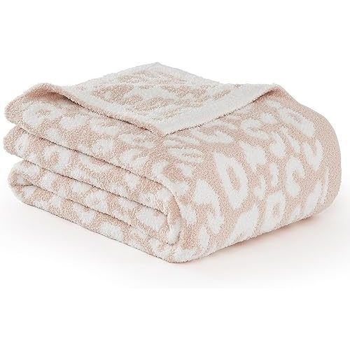 Super Soft Leopard Cheetah Print Pink Throw Blanket Twin Size 60x80 Inch, Feather Knit Microfiber Comfy Cozy Lightweight Fluffy Fuzzy Warm Cute for Couch Sofa Chair Bed