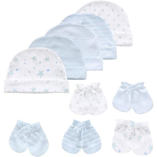 Baby Hat and Mittens Set Newborn Baby Hats Caps for Baby Boys Girls 0-6 Months 100% Cotton