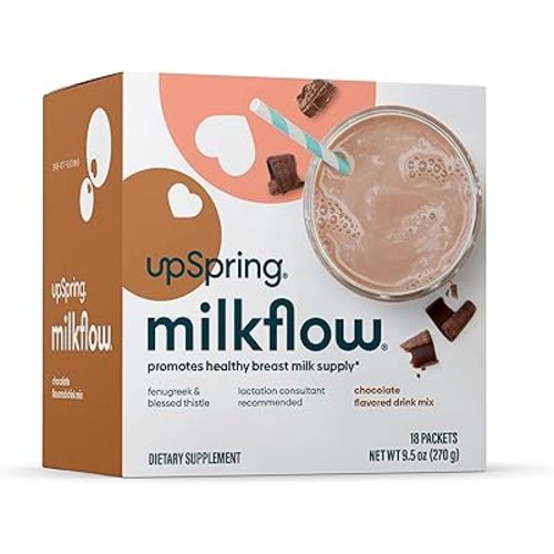 UpSpring Milkflow Lactation Supplement Drink Mix – Milk Lactation Supplement to Support Breast Milk Production with Fenugreek and Blessed Thistle, Chocolate Flavor, 18 Servings