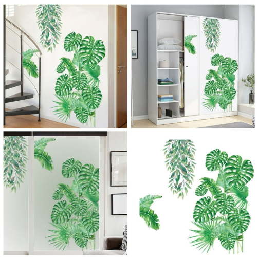 Njspdjh Green Banana Leaf Tropical Leaves Wall Decals Jungle Tree Leaf Wall Stickers Mural DIY Wall Art Decor Home Decorations For Bedroom Living Room Nursery