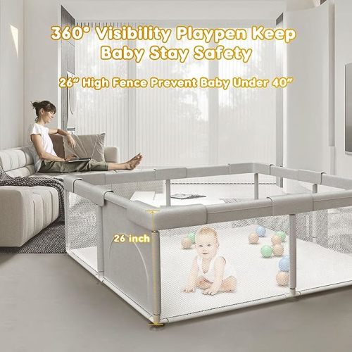 Baby Playpen Play Pens for Babies and Toddlers Baby Fence Baby Play Yards for Indoor & Outdoor with Breathable Mesh Anti-Fall Playpen - light grey - 50"X50"