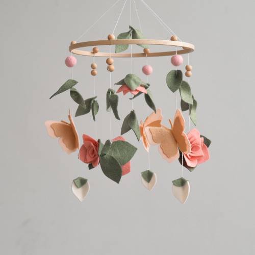 Floral baby mobile, Flower baby mobile for crib, Butterfly nursery mobile, Baby mobile girl, Rose baby girl decor, Baby shower gift