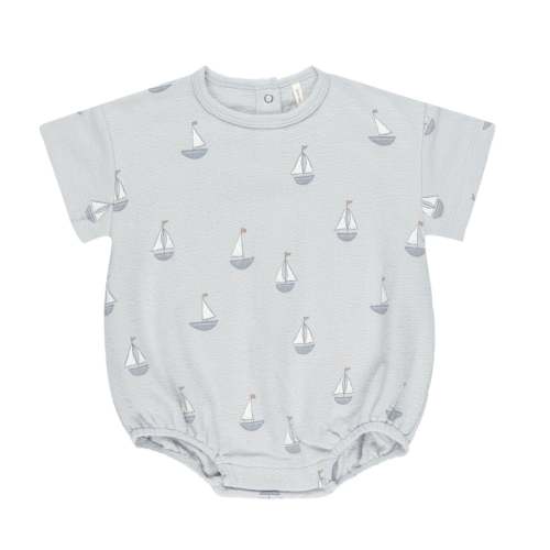 relaxed short sleeve bubble romper || sailboats