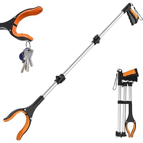 43" Extra Long Grabber Tool, Foldable Grabbers for Elderly Grab It Reaching Tool with Rotating Jaw +Magnets, 4" Wide Claw Opening Reacher Grabber Pickup Tool, Grabber Reacher Tool Heavy Duty