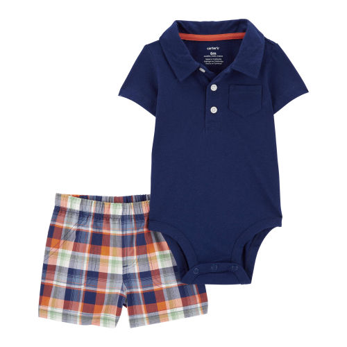Multi Baby 2-Piece Polo Bodysuit & Plaid Short Set - 6 month size