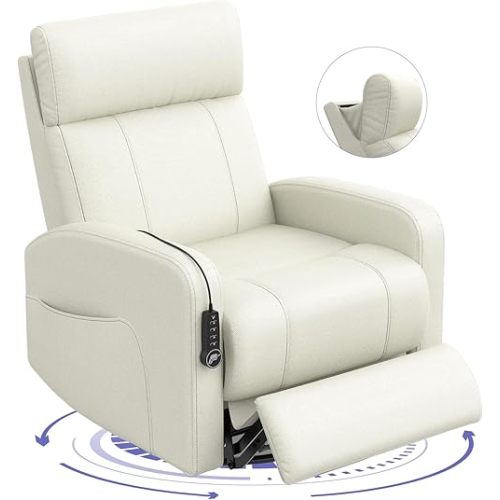 Power Nursery Glider Recliner Chair, Swivel Rocker Recliner with Dual-Motor Adjustable Headrest, 270° Swivel, USB & Type-C Ports, FSC Certified Electric Recliner for Living Room, Bedroom, Ivory