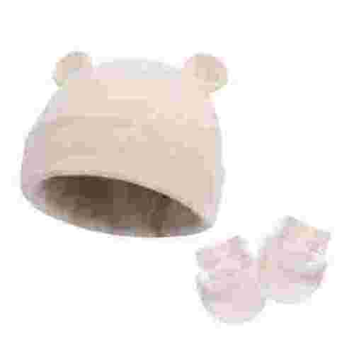 ZACPNCV Newborn Baby Hats and Mittens Set Bear Ear Baby Beanie No Scratch Cotton Infant Caps Gloves Newborn Hats for Boys Girls Beige Free Size