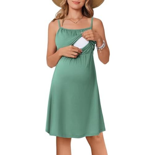 Ekouaer Womens Sleeveless Nursing Dress Summer Breastfeeding Dresses Adjustable Strap Maternity Clothes