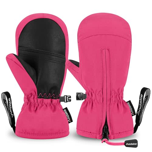 Andake Kids Ski Mittens Gloves Waterproof&Breathable Winter Warm Snow Gloves for Ages 1-10 Toddler Baby Girls and Boys