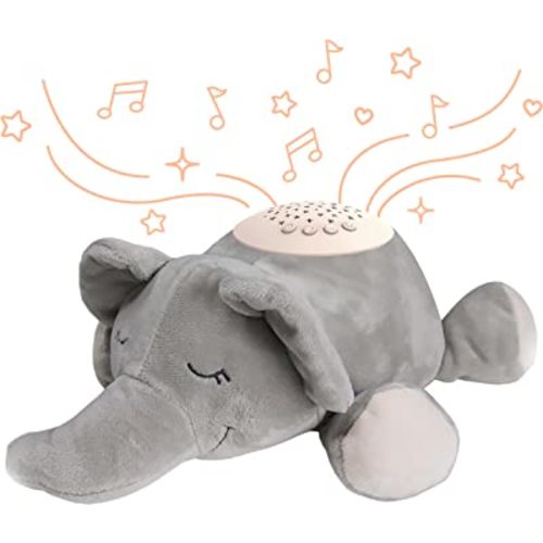 PureBaby Sound Sleepers Portable Sound Machine & Star Projector - Plush Sleep Aid for Baby and Toddlers with Soothing Night Light Display, 10 Lullabies, White Noise, and Heartbeat Sounds (Elephant)