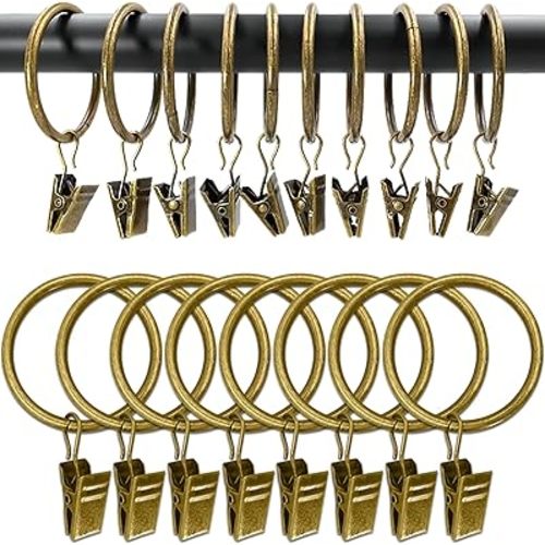 100 Pack Bronze Curtain Rings with Clips, Curtain Hooks Hangers Clip Rings for Hanging Drapes Bows Hat, Drapery Rings 1.5 in I D, Fits up to 1.2 in Diameter Curtain Rod.