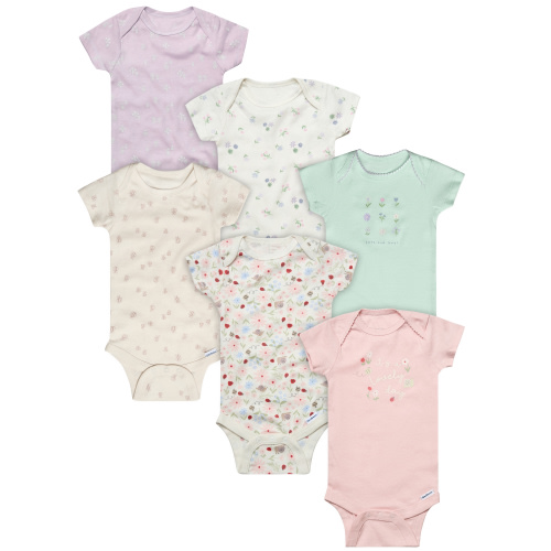 Gerber Baby Neutral 6-Pack Short Sleeve Bodysuits, Sizes Newborn - 18 Months