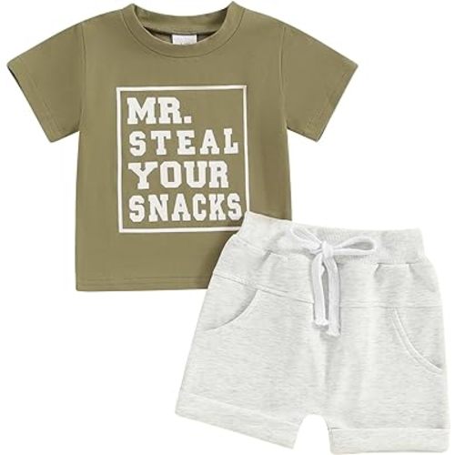 Toddler Baby Boy Summer Clothes Letter Print Short Sleeve Shirt Tops and Shorts Set Summer Outfit 2Pcs