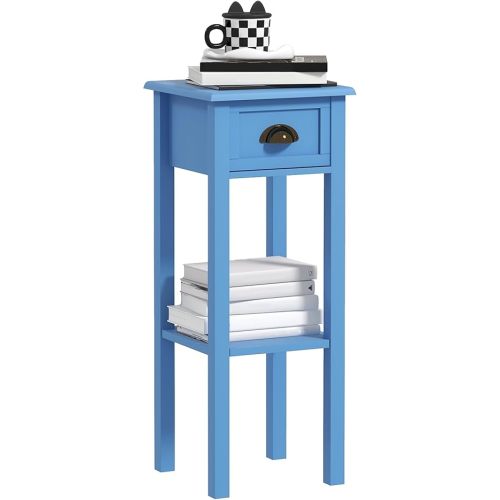 HOMCOM 2-Tier Side Table with Drawer, Narrow End Table with Bottom Shelf, for Living Room, Set of 1, Light Blue