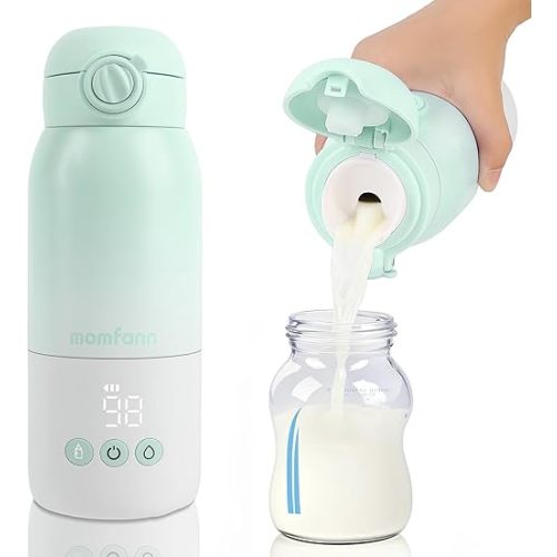 Portable Bottle Warmer for Travel, Dual Heating Modes Baby Milk Warmer On The Go for Breastmilk, Water and Formula, Precise Temperature Control with 5 Levels, Long-Lasting Battery (Green)