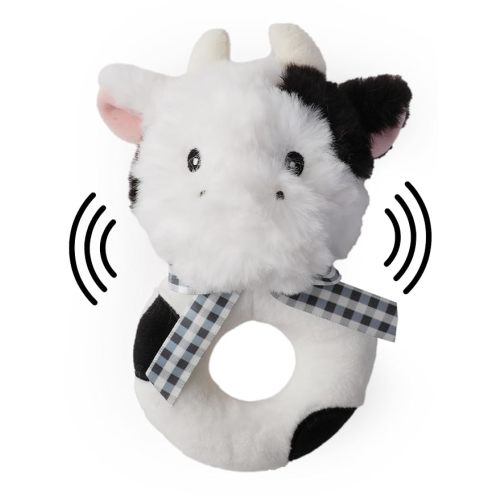 Bearington Collection Lil' Gilly 5.5 Inch Cow Baby Rattle - Baby Wrist Rattles - Plush Rattles for Baby Cow Rattle