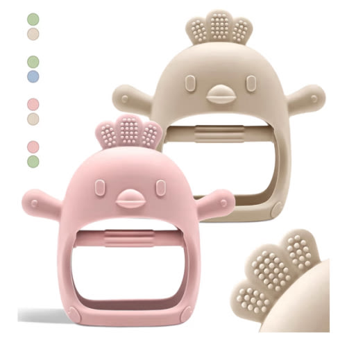 2 Pack Baby Teething Toys for 0-6 & 6-12 Months, Food Grade Silicone Teething Mitten Anti-Drop Wrist Hand Teether, BPA Free, One-Piece, CPC Certified Baby Chew Toys for Sucking Needs