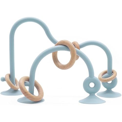 Montessori Educational Toys For Infant Toddlers,High Chair Toys With Suction Cups For Toddlers 0-6 M+ Food Grade Silicone Teething toy For Toddlers 6M+,Parent-Child Baby Toy Set 12 18 M+ (Dusty Blue)