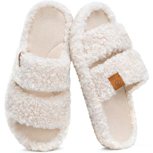 EverFoams Womens Fuzzy Open-toe Slippers Soft Comfy Memory Foam Indoor House Shoes