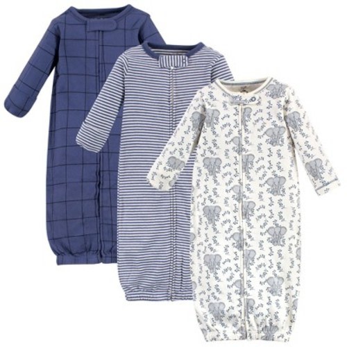 Touched by Nature Baby Boy Organic Cotton Zipper Long-Sleeve Gowns 3pk, Elephant, Size: 0-6 months
