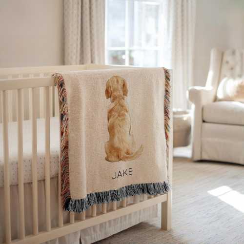 Personalized Golden Retriever Baby Blanket, Custom Name Puppy Throw for Boys or Girls, Dog Lover Nursery Decor, Baby Shower Gift Dogs