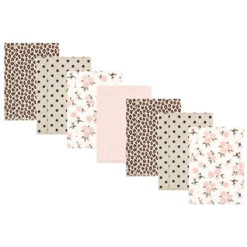 Hudson Baby Infant Girl Cotton Flannel Burp Cloths, Neutral Pink Floral 7 Pack, One Size