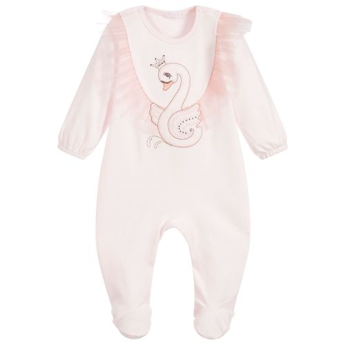 Sofija - Pink Swan Cotton Babygrow | Childrensalon