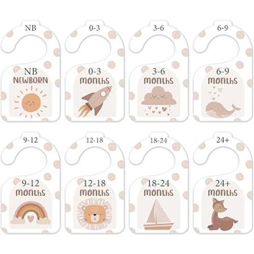 Boho Rainbow Baby Closet Dividers, Minimalist 8 Pack Double Sided Nursery Organizer From Newborn to 24 Months, Watercolor Clothes Size Hanger Separators for Boys Girls -23